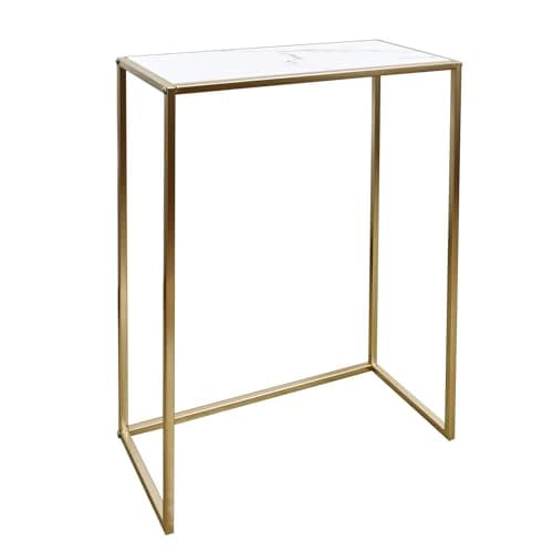 Image of OHS Console Table, White Marble Look Top Slim Console Table for Hallway Gold Sturdy Metal Frame Compact Decorative Display Tables for Living Room Entryway, 76x56x26cm
