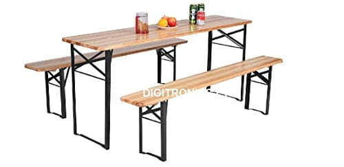 Image of Large 3 Piece Wooden Folding Picnic Beer Table Bench Trestle Patio Outdoor Garden Pub Camping Portable Picnic Trestle Garden furniture Dining Table Set Camping BBQ Stools 120 x 50 x 75 cm