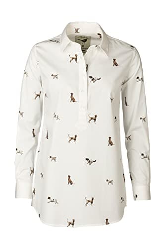 Image of Rydale Ladies Printed Overhead Shirt Women’s Button Shirts Blouse Animal Print White Tops Tunic (as8, Numeric, Numeric_16, Regular, Regular, Country Dog White)