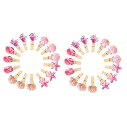 Image of DECHOUS 60pcs Wooden Peg Photo Clip Beautiful Shell Design Note Memo Holder for Ocean Theme Home Decor Beach Decorations Nautical Decor