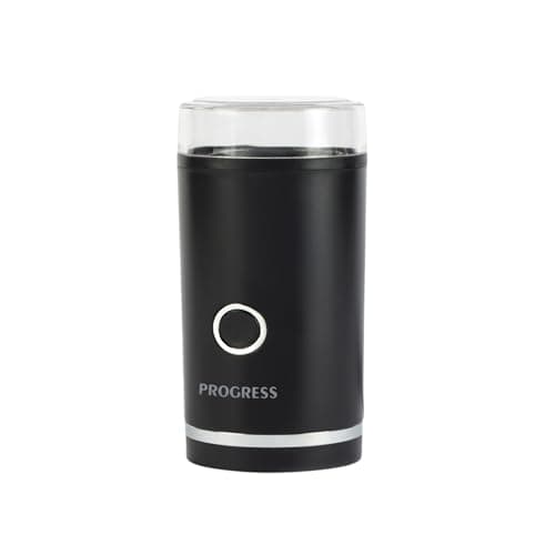 Image of Progress Electric Coffee Grinder – Coffee Bean, Nut, Herb & Spice Grinding Mill, 70g Capacity, Stainless Steel Blades, One-Touch Fast Operation, Powerful, Compact, Transparent Lid, 180W, Black