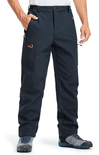Image of Libin Waterproof Trousers Fleece Lined Thermal Softshell Trousers Warm Thick Ski Snow Pants with Zip Pockets for Outdoor Hiking Climbing Walking, Navy Blue XL