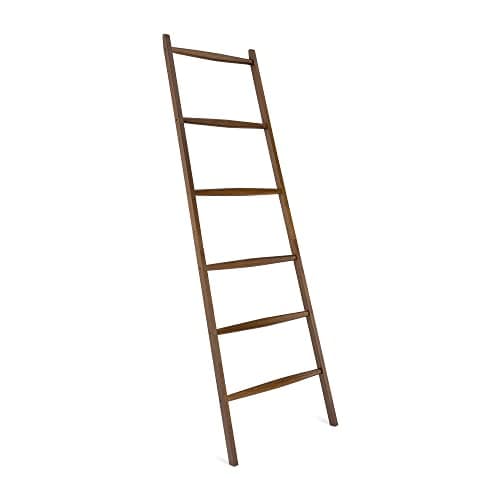 Image of Navaris Bamboo Towel Ladder - Wooden Rack Rail Blanket Towel Clothes Linen Railing Hanger for Bathroom Bedroom - Towel Holder Stand - Dark Brown