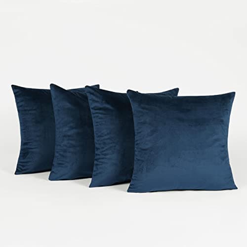 Image of Sienna 4 Pack of Matte Velvet Cushion Covers Soft Plush Plain Chair Sofa Bed Home Decor, Navy Blue - 45 x 45cm