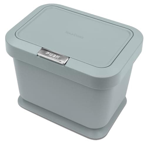 Image of YourCasa compost bin 5L- kitchen food waste caddy - lid opens with push button - countertop small counter trash can - Odour Proof container - indoor recycling composter with non slip base (Mint)