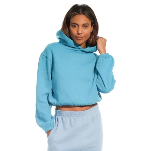 Image of Light & Shade Women's Lslswt021 Women's Cropped Top Hooded Sweatshirt, Teal, M UK