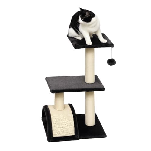 Image of PawHut Cat Tree Tower for Indoor Cats, 72cm Climbing Activity Centre w/Sisal Scratching Post, Pad, Arc Perch, Hanging Ball, Toy - Black