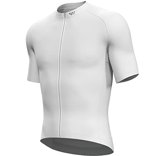 Image of Wulibike Cycling Jersey Mens,Reflective Road Bike Jersey Breathable Quick Dry and 3 Pockets Cycle Shorts Sleeve Shirt-White XL