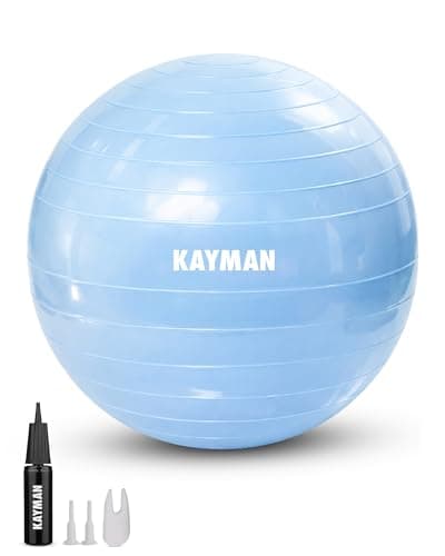 Image of KAYMAN Exercise Ball - Anti-Burst System, Non-Slip Rings, Durable Material, Easy to Inflate, Perfect for Yoga, Pilates, Fitness, Balance Training, Gym, and Home Workouts (Ocean Haze, 65cm)