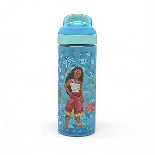 Image of Disney Moana 600ml Kids Water Bottle with Flip Spout & Straw – BPA Free Reusable Drinks Bottle for School, Travel & Sports – Leak Resistant with Carry Loop