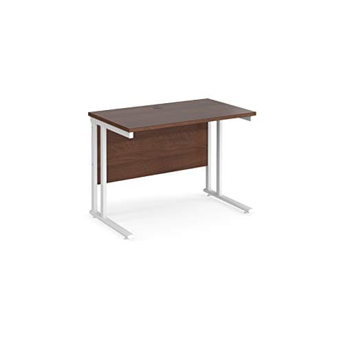 Image of Mr Office Maestro 25 straight desk 600mm deep - white cantilever leg, Walnut, 1000