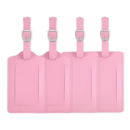 Image of Vigorport Luggage Tags, 4 Pack Leather Luggage Tags, Privacy Protection Travel Bag Suitcase Labels Suitcase Tags (Pink)