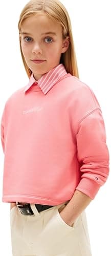 Image of Tommy Hilfiger Girl's Glitter Tommy Crew KG0KG09128 Sweatshirts, PINK (Tropical Blush), 10 Years