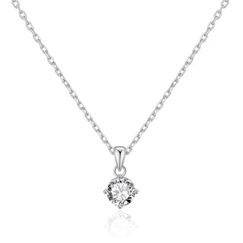Image of Philip Jones Silver Plated Solitaire Necklace Created with Zircondia® Crystals