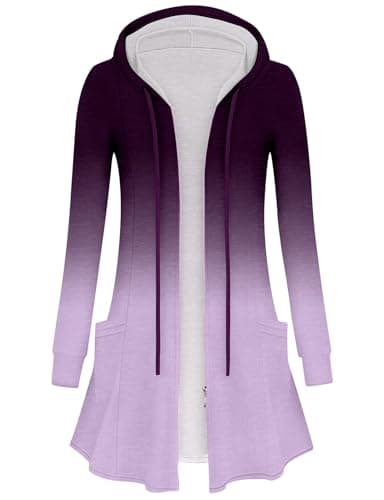 Image of Flikity Long Cardigans for Women UK, Ladies Longline Zip Up Hoodies Long Sleeve Lightweight Cardigan Ladies Casual Jackets Spring Summer Womens Coat Fall Clothing Purple XXL