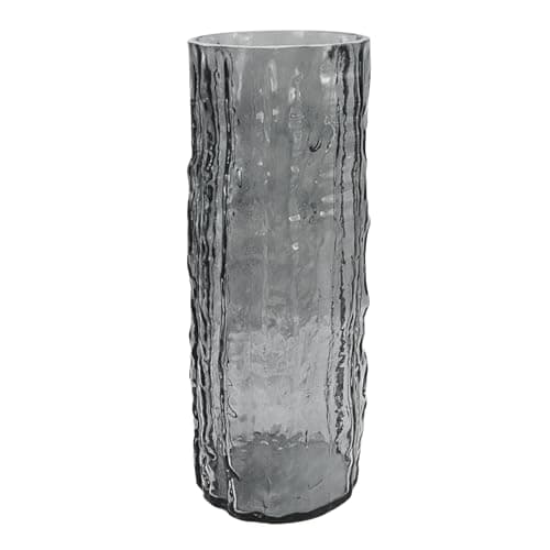 Image of Elvida Interiors Wavy Textured Glass Vase, 24.5cm Decorative Curved Ripple Glass Flower Vase for Fresh & Dried Flowers, Modern Home Décor (Grey)
