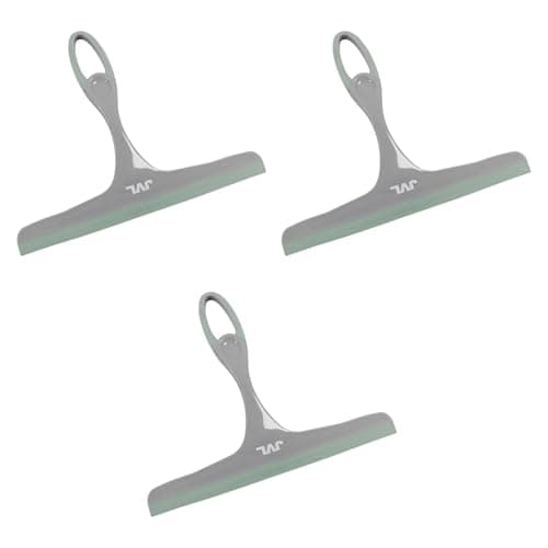 Image of JVL Hand Held Window Squeegee Set of 3, Streak-Free Glass Cleaner for Windows, Mirrors & Shower Screens – Grey