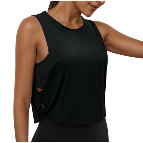 Image of Gym Tops for Women UK Loose Basic Vest Sleeveless T-Shirts Athletic Tank Top Quick Dry Yoga Tees Workout Sports Tops for Fitness Running Walking Black