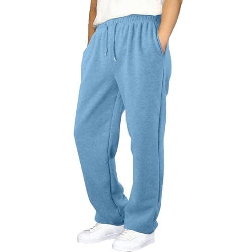Image of CPIDAH Boys Sweatpants Baggy Sweatpants for Boys Straight Leg Open Bottom Trousers Elastic Waist Athletic Joggers Sweat Pants with Pockets Light Blue 13-14 Years