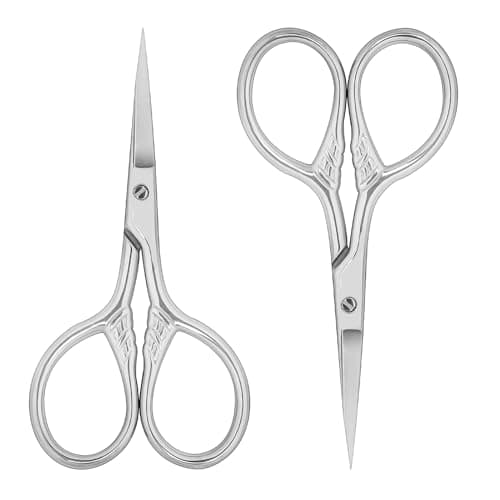 Image of 2Pcs Professional Grooming Scissors - Nose & Facial Hair Removal, Eyebrow Trimming