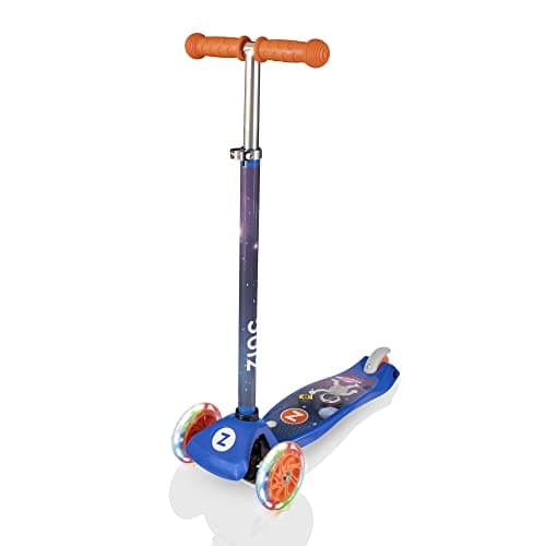 Image of Zinc Explorer Kids Scooter for Ages 3+ – Three Wheeled Boys & Girls Scooter with LED Light Up Wheels, Adjustable Handlebar, Lean ‘n’ Steer Controls, Rear Brake, Soft Rubber Grips, Spaceman