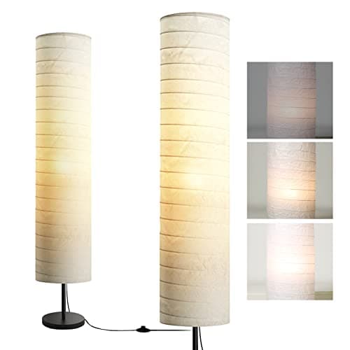 Image of Floor Lamp Tall Lamps for Living Room, 3 Levels Brightness Paper Floor Lamp, Modern Lamp with White Fabric Shade, 116cm Floor Lamps Modern for Bedroom and Office Reading Lighting (White)