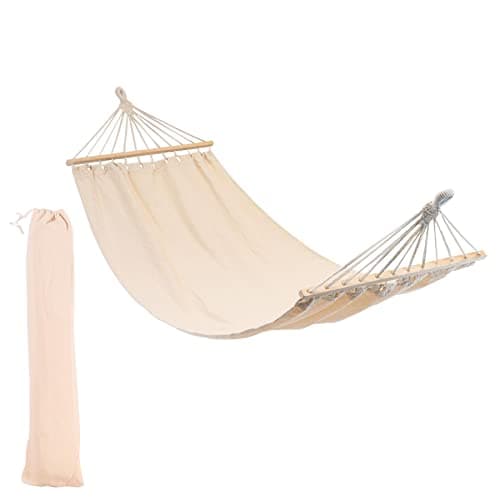 Image of 276cm Cream Cotton Hammock with Wooden Spreader Bars & Cotton Carry Bag - Outdoor Swining Garden & Camping Seat - by Harbour Housewares