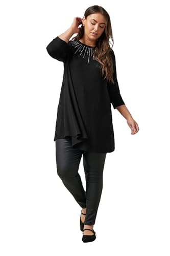 Image of EVANS Curve Sequin Embellished Longline Top - Women's - Plus Size Curve Black