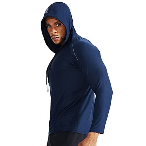 Image of Men's Bodybuilding Long-Sleeve Hoodie Running Sweatshirts Dry Fit Performance Stretchy Polyester and Spandex Color Blue Size L