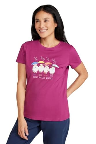Image of Mountain Warehouse St Davids Printed Cotton T-Shirt - Lightweight & Breathable, Standard Fit Tee - for Spring Summer, Outdoors, Holiday, Walking & Sports Purple Women's Size 10