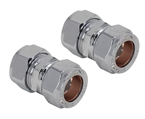 Image of Pipestation 15mm Compression Straight Connectors 2 Pack - Chrome Plated Compression Joint Plumbing Fittings for Copper Pipe Plumbing Pipe Connectors - Compress Plumbers Pipe Fitting - Easy Install