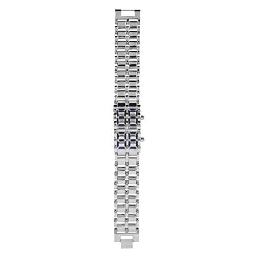 Image of CHICIRIS Bracelet Watch, LED Lighting Wristwatch, Unique Design Stainless Steel Band Couple Wristwatch with Blue Red Light, for Boys Girls Students (Silver Ribbon Blu-ray)