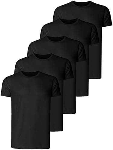 Image of Teesmen T Shirts for Men UK 5 Pack Short Sleeve Crew Neck Plain Cotton Boys Adult Sport Tees Undershirts Workwear Gym Running Workout Casual Daily Shirt (5 Black, M)