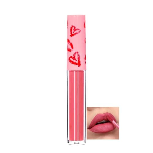 Image of Matte Rose Pink Liquid Lipstick, Waterproof Quick-Drying Full-Coverage Smudge-proof Velvet Light Pink Lip Gloss, Highly Pigmented Long Lasting Lipsticks Gift for Women