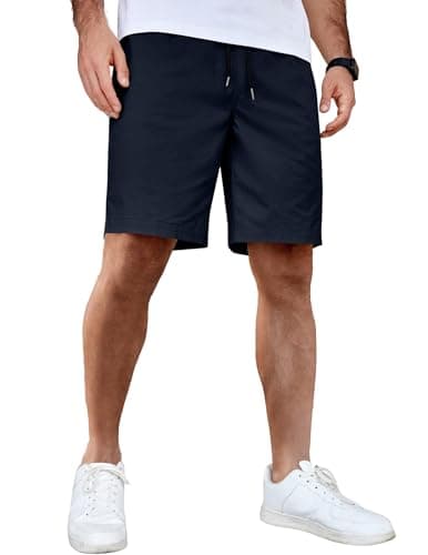 Image of COOFANDY Men's Cotton Shorts Casual Chino Summer Shorts for Men with Elasticated Waist and Pockets Deep Navy XL