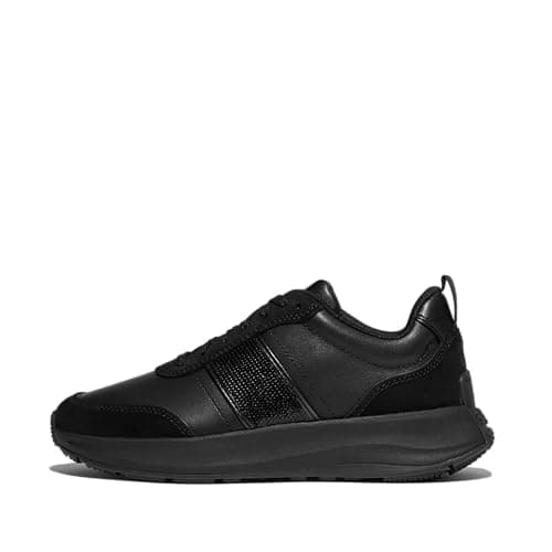 Image of F-Mode Flow Sequin Suede/Leather Flatform Sneakers All Black