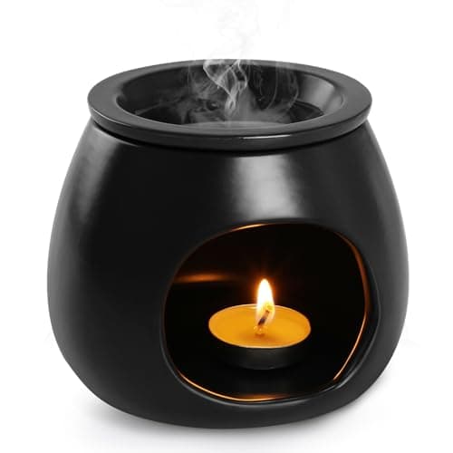 Image of Bighan Wax Melt Burner, Ceramic Oil Burner Aroma Diffuser, Wax burner Ceramic Burners, Aromatherapy Holder, Tealight Holder Diffuser, Essential Oil, Candle Burnerfor Home Office Decor- Black