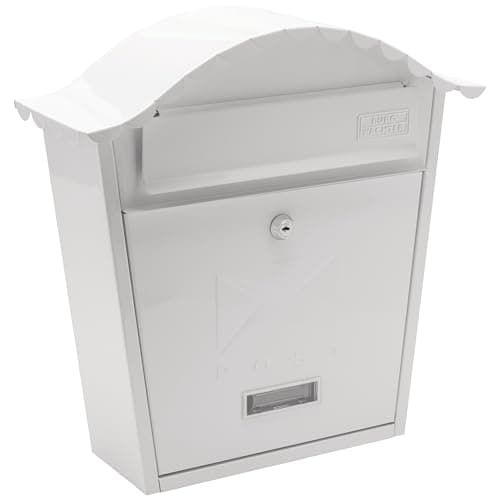 Image of Burg-Wachter MB01 White Classic Wall Mounted Galvanised Steel Lockable Weatherproof Post Box - 36x37x13cm