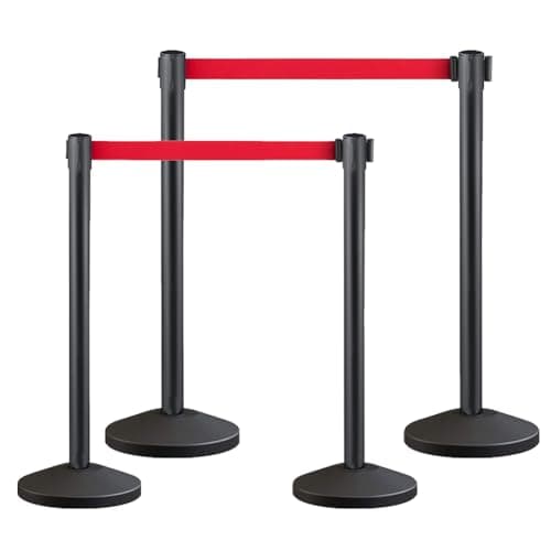 Image of Crowd Control Stanchion, Set with 6.5 ft/2 m Red Retractable Belt, Durable Crowd Control Barrier with Carbon Steel Baking Painted Stanchion, Rope Barriers Line Divider for Exhibition, Airport(4)
