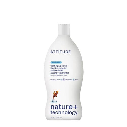 Image of ATTITUDE Washing Up Liquid, EWG Verified, Plant-Based & Vegan Dish Soap, Naturally Derived, Wildflowers Scent, 700 mL