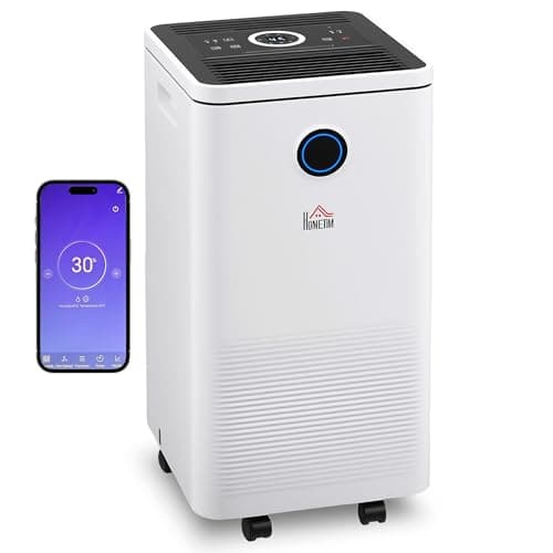 Image of HOMCOM 10L/Day Dehumidifier with WiFi Smart App Control, 2.5L Water Tank, Digital Display, Sleep Mode, 24H Timer, Laundry Clothes Drying, for Home and Large Room Basement