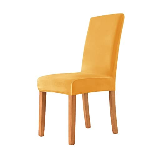Image of SYLC Stretch Dining Chair Covers Velvet, Dining Chair Slipcovers High Back Soft Plush Chair Protector Covers Set for Dining Room Removable Washable (Gold,2 PCS)