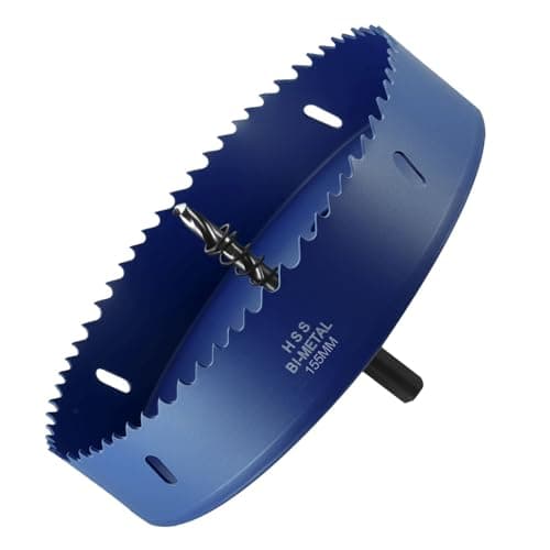 Image of METALLIXITY Bi-Metal Hole Saw 6-3/32", M42 HSS Circular Head 155mm Hole Cutter with Center Drill Bit - for Thick Stainless Steel Hard Steel Sheet, Blue