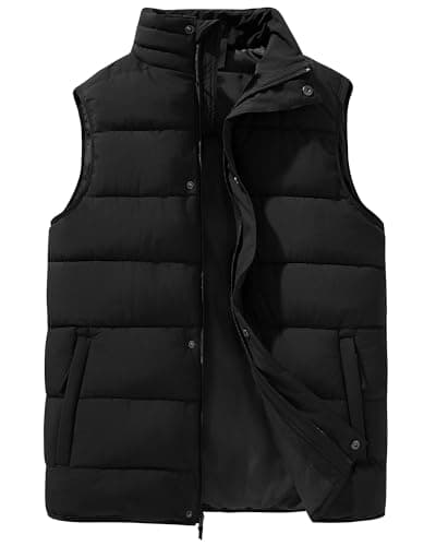 Image of 33,000ft Mens Puffer Vests Winter Warm Waistcoats Padded Outerwear Gilet Water Resistant Quilted Gilet High Collar Insulted Sleeveless Jacket with 4 Pockets Black L