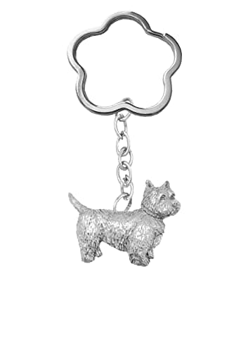Image of PPD03 Westie Dog Pewter Emblem On A very strong Cloud/Flower keyring hold multiple keys 3D