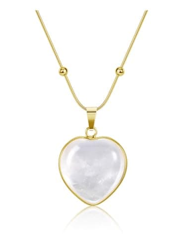 Image of CrystalTears Clear Quartz Crystal Heart Necklace for Women, Healing Crystal Heart Stone Pendant Necklace with Gold Snake Chain, Womens Crystal Jewellery Valentines Gifts for Her Girlfriend Women Mum