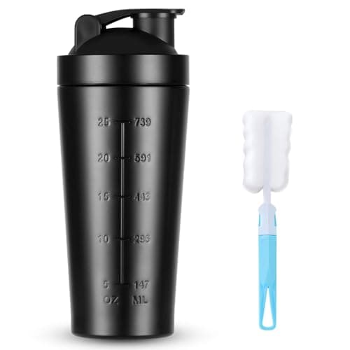 Image of ACWOO Protein Shaker Bottle with Stainless Steel Mixing Ball 900ml, Stainless Steel Protein Shaker Cup, Gym Shaker Bottle, Protein & Supplement Shaker Bottle, Leak Proof Metal Sports Water Bottle