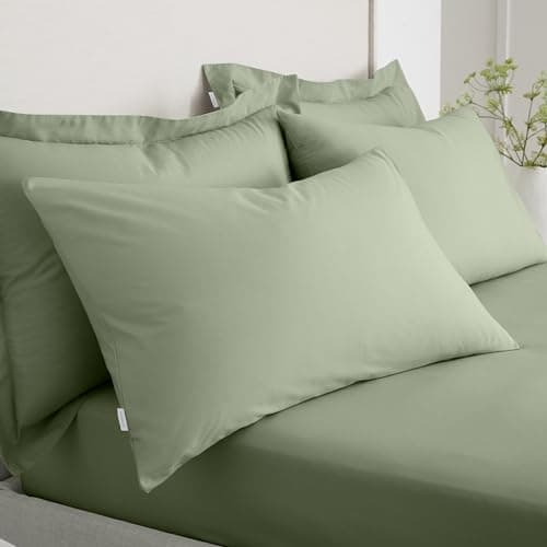 Image of Bianca 200 Thread Count Cotton Percale Standard Pillowcase Pair Sage Green