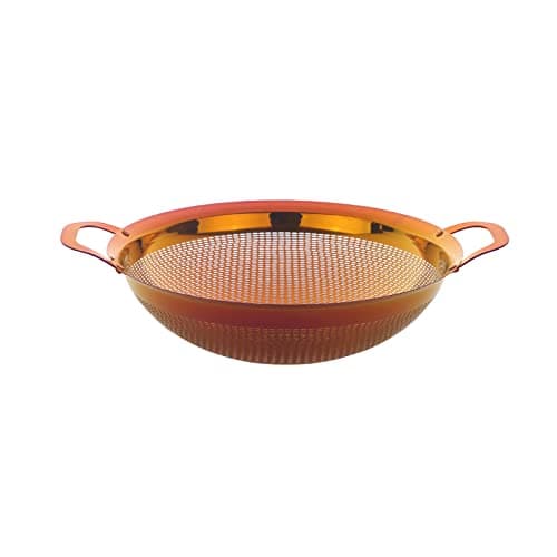 Image of Buyer Star 18/8 Stainless Steel Colander, Micro-Perforated & Footed Metal Colander with Handle, Heavy Duty Strainer for Kitchen Food/Pasta/Vegetable/Rice/Fruit/Noodles- Dishwasher Safe, (Orange Red)