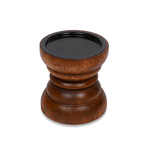 Image of Natural Mango Wood Pillar Candle Holder That Will Look Amazing in Your Home, Kitchen, Dining Room, or Bedroom (10.16cm x 10.16cm x 10.16cm),(Red Finish)